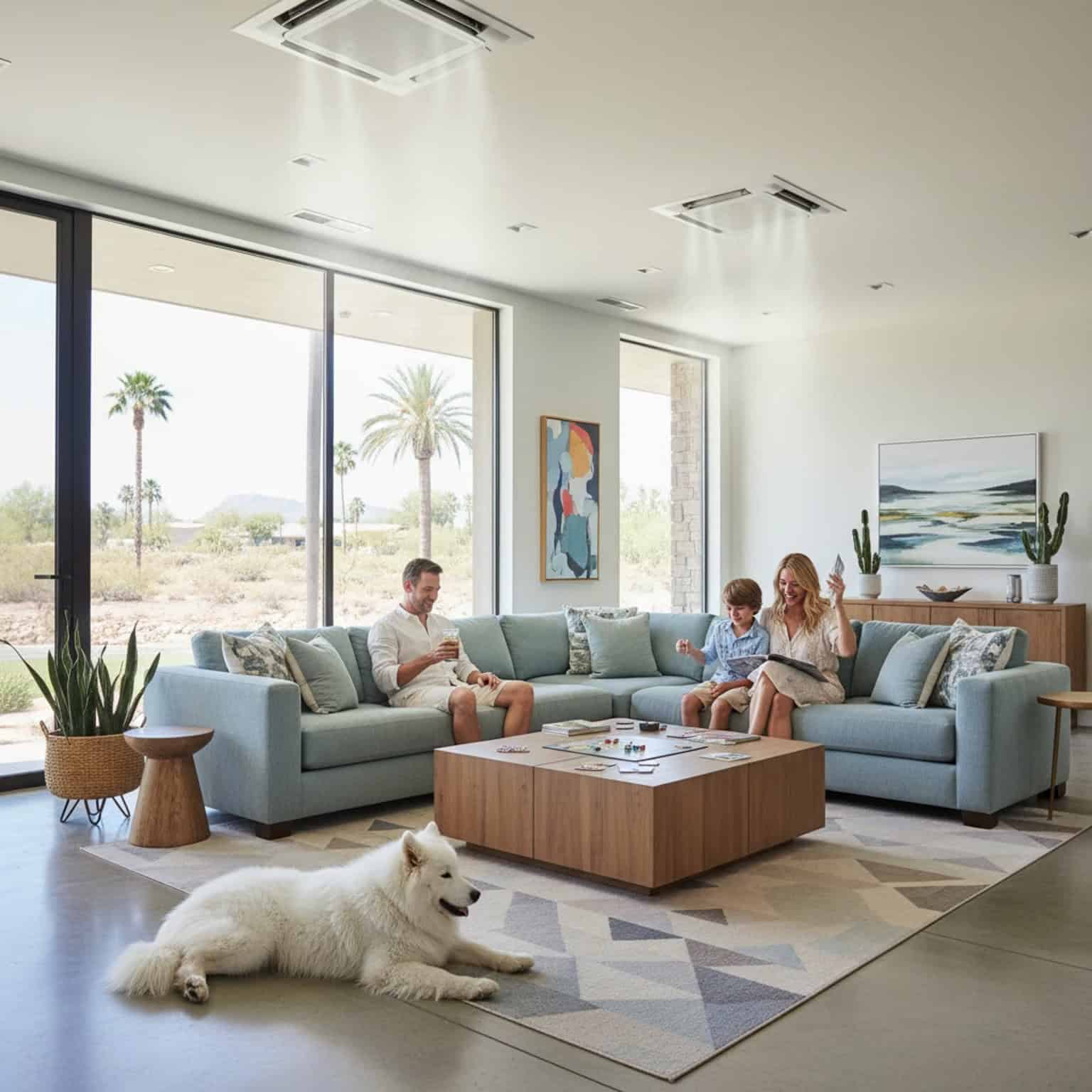 family playing games in their air-conditioned Scottsdale, AZ home